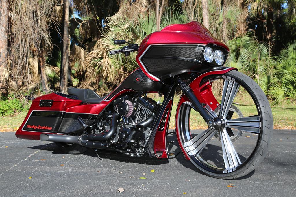 Covington's RedandBlack Custom Bagger Motorcycle.