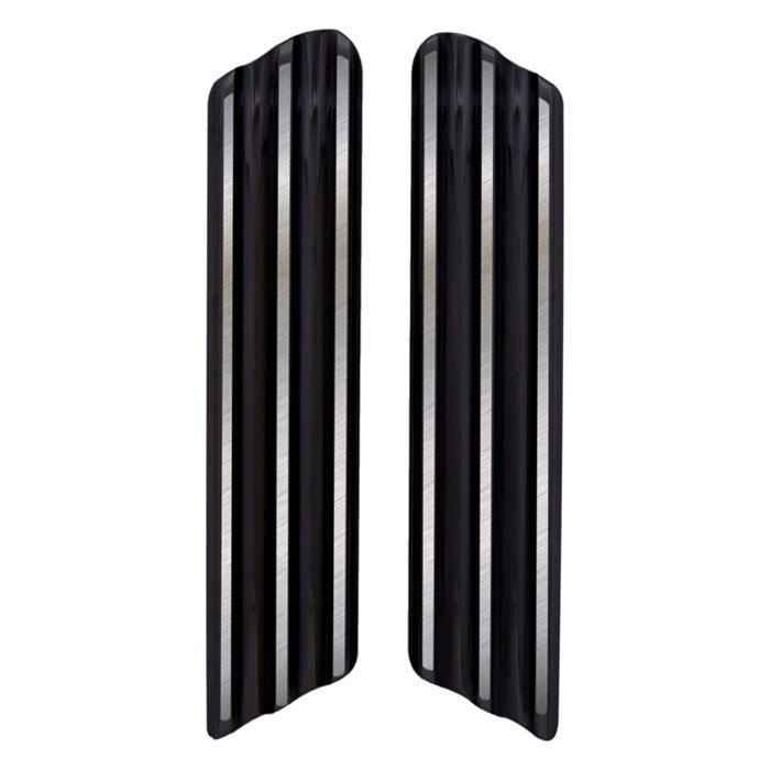 Bag Latch Delete Plates, Finned, Black, Pair