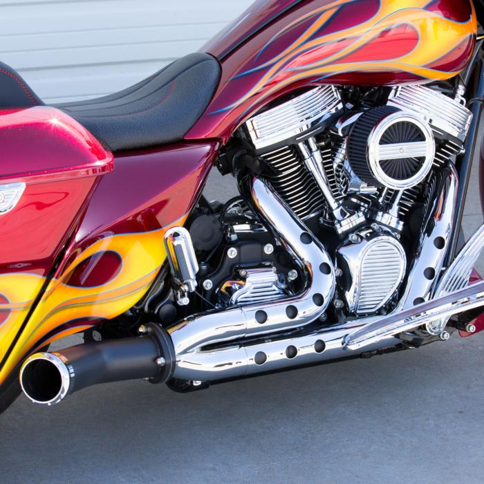 Exhaust, Destroyer, Holeshot, 17, Bagger, Black W/chrome Shields, Chrome Billet Tip